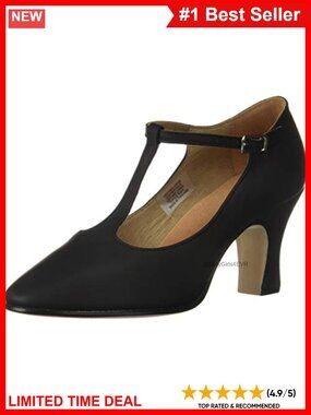 Leather Dance Character Shoes 3 Inch Heel T-Strap Ankle Strap